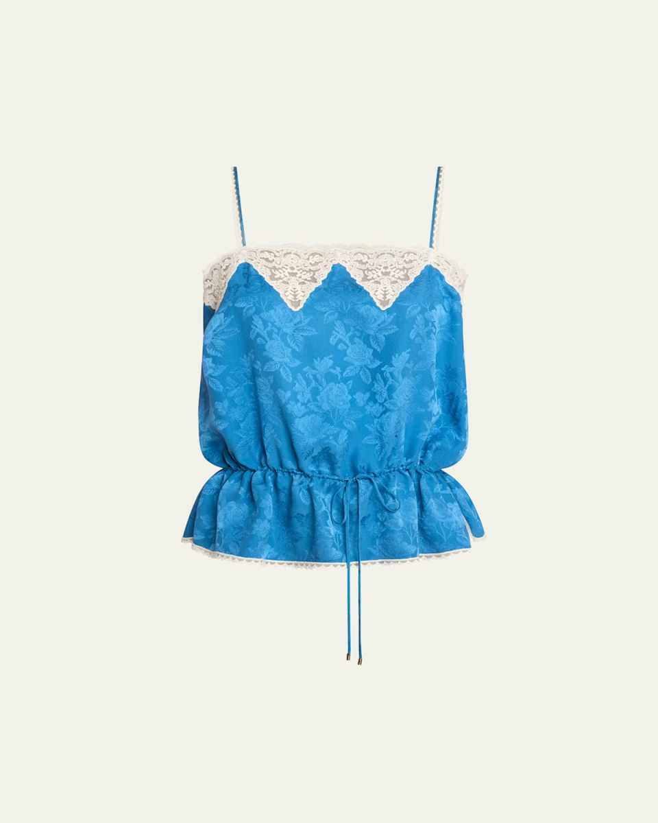 Lace-Trim Floral Silk Jacquard Camisole Top